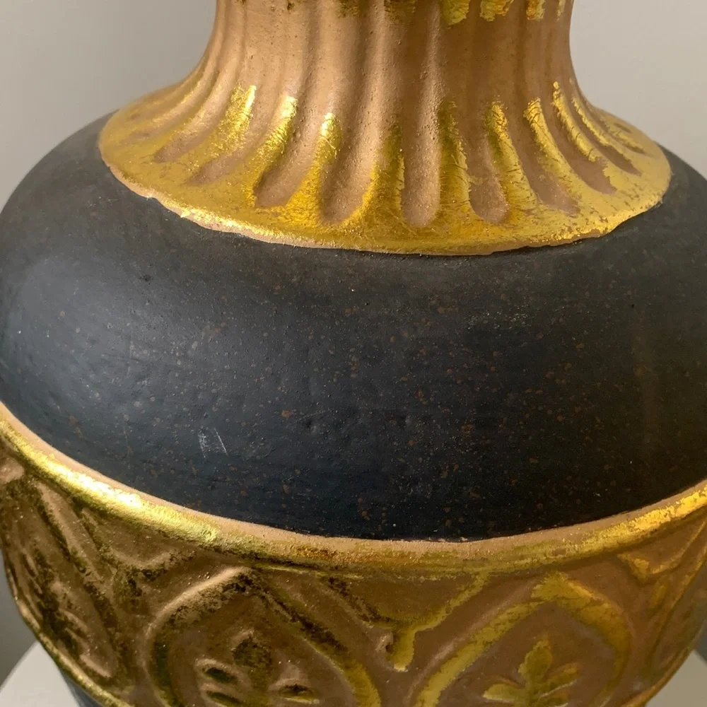 Dark brown gold leaf large ceramic decorative vase home decor shelf‎ vintage art